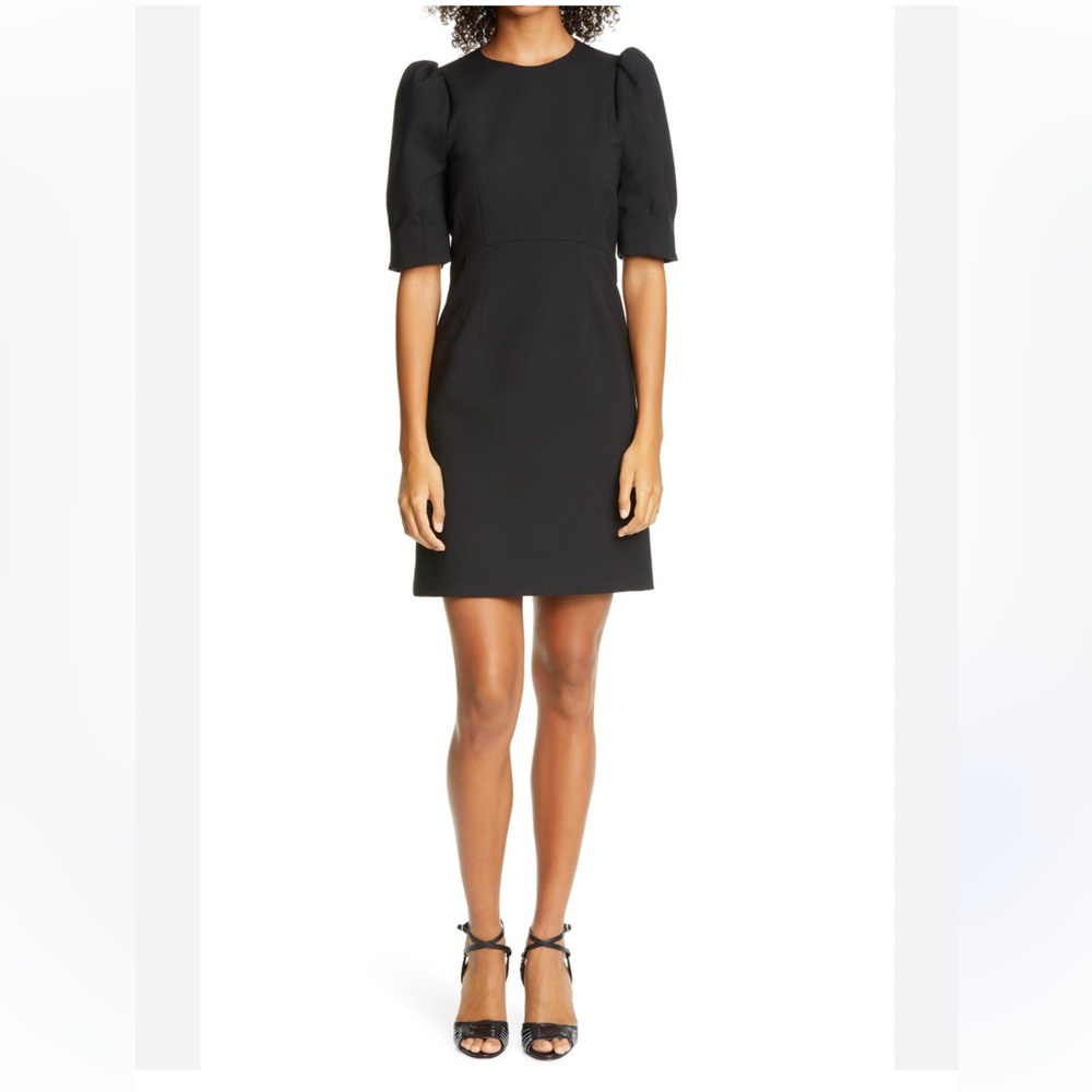 Veronica Beard Meadows Black Mini Puff Sleeves fitted lined 8 back zipper dress